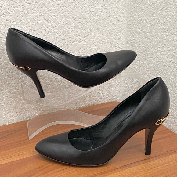 GUCCI Nappa Charlotte Black Leather Horsebit Embellished Pointy Pumps Size 38 - Picture 2 of 16